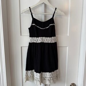 Vintage Hot Topic Small Black Cotton Crochet Lace Trim Mini Dress Whimsi Goth